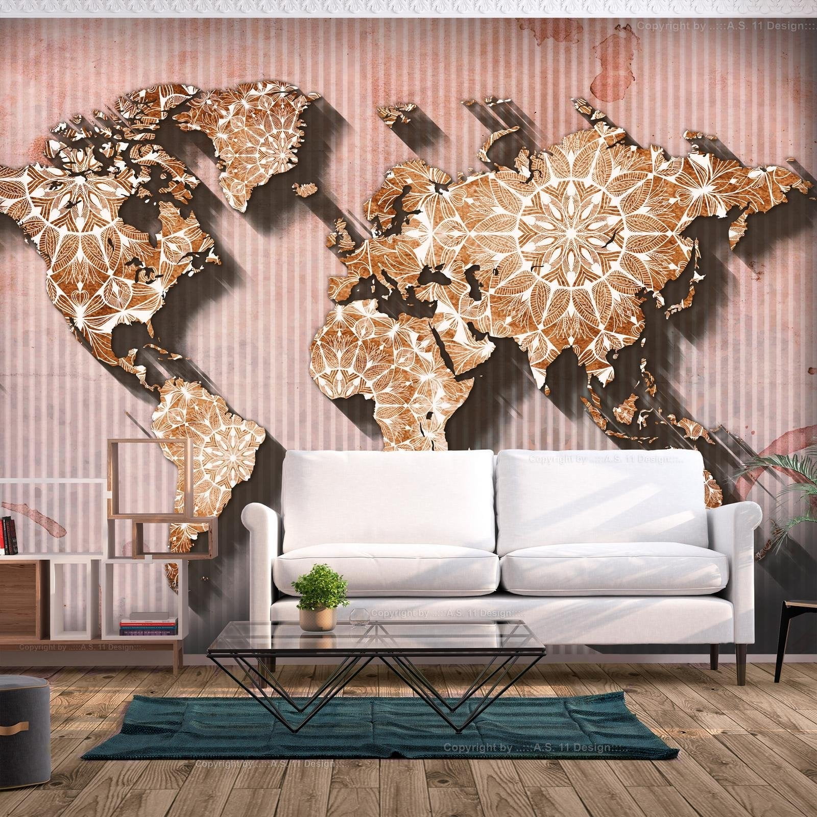 Tiptophomedecor Peel and Stick World Map Wallpaper Wall Mural - Oriental  World Map - Removable Wall Decals 