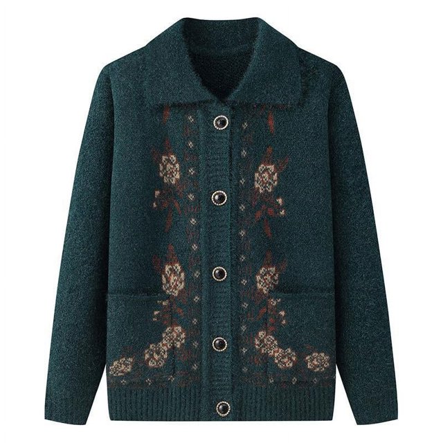 Ropa de señora mayor, ropa de invierno con solapa, ropa de señora mayor, suéter de abuela, abrigo de mamá, cárdigan de punto de primavera y otoño para suegra