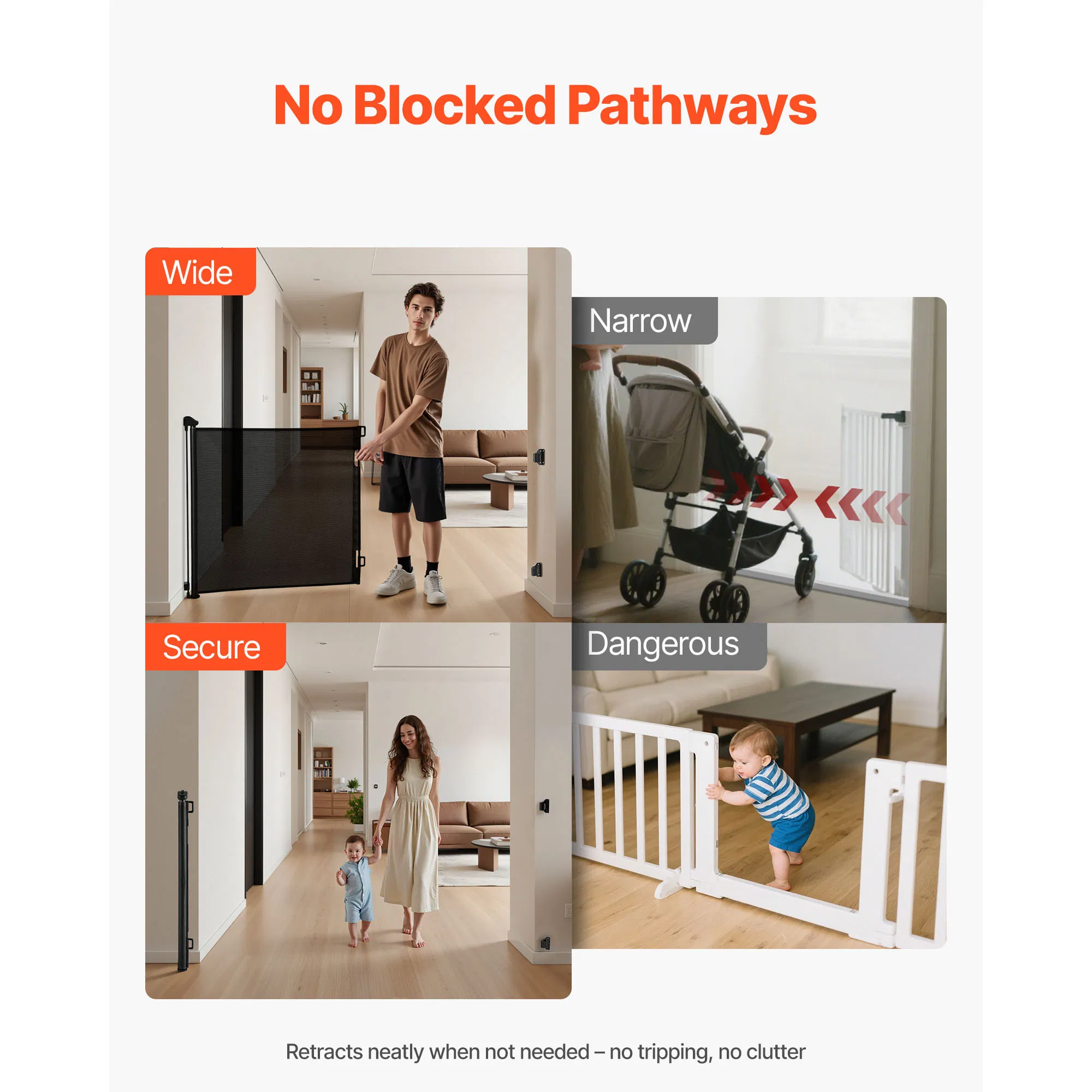 Retractable Baby Gate for Stairs and Hallways-57 Inch Wide,38.5 Inch Tall with Security Lock,Easy Walk-Through Design,Mesh Dog Gate for Indoor/Outdoor Use,Black