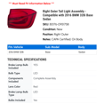 thumbnail image 2 of Right Outer Tail Light Assembly - Compatible with 2016 BMW 328i Base Sedan, 2 of 2