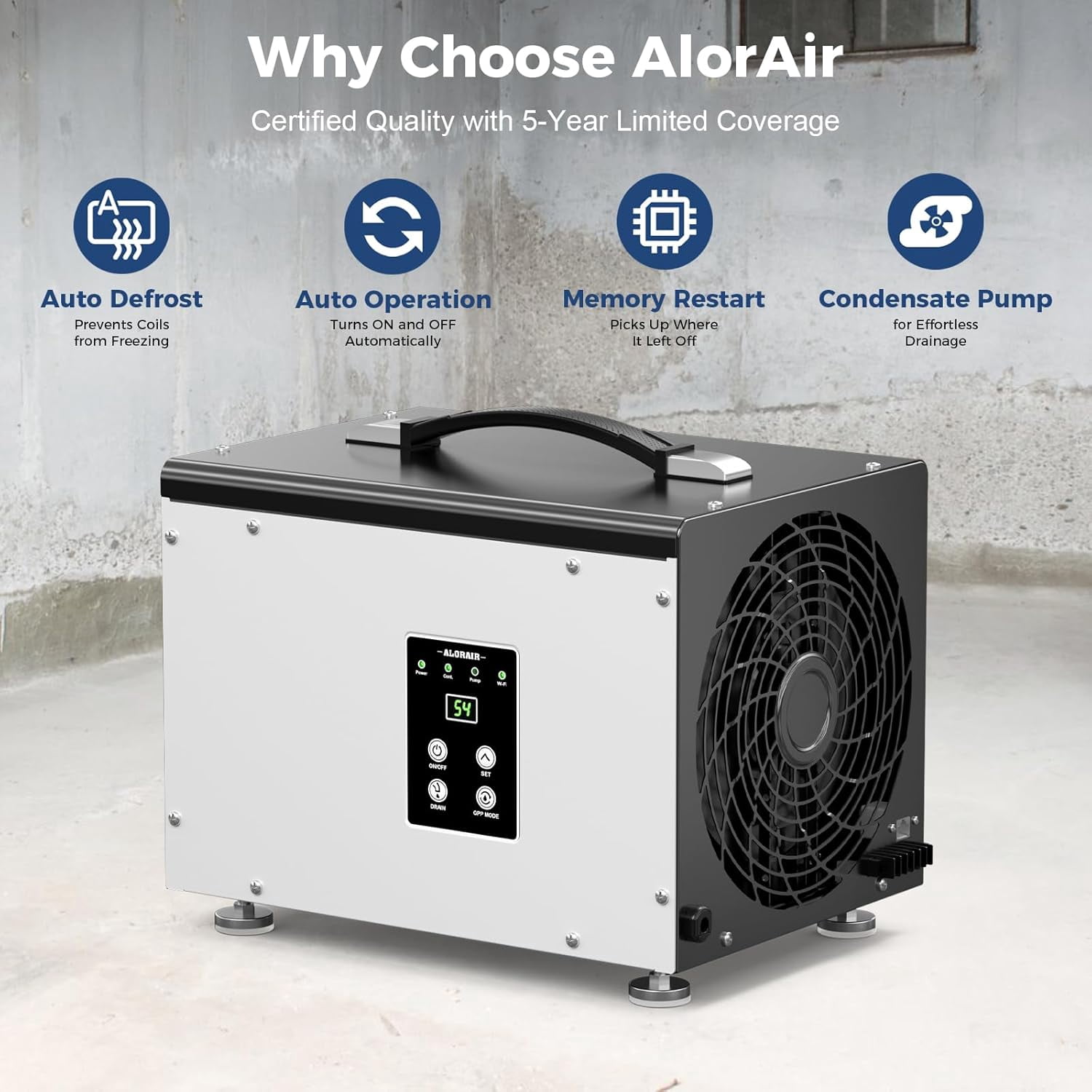 ALORAIR Dehumidifier with Wi-Fi ,Crawl Space and Basement Dehumidifier, 70 Pint with Pump, Auto-Defrost, Covers Up to 1000 Sq Ft, Memory Start, Commercial Grade