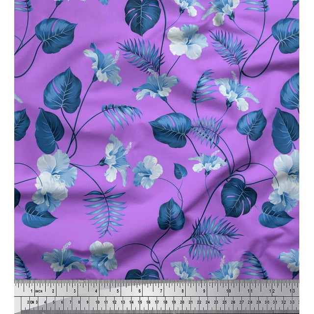 Soimoi Tissu Crêpe Polyester Feuilles & Floral Imprimé Artistique Tissu au Mètre 52 Pouces de Large