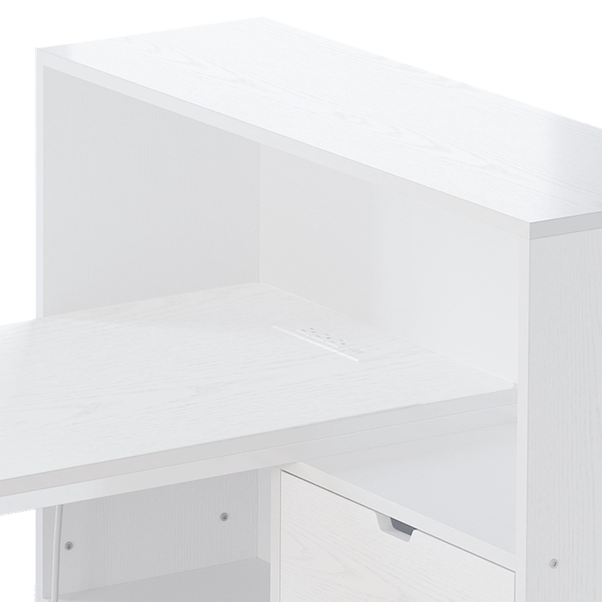 ModFusion 55" L Shaped Corner Computer Desk with Power Outlets, LED Lights, 3 Drawers and Bookshelf, White