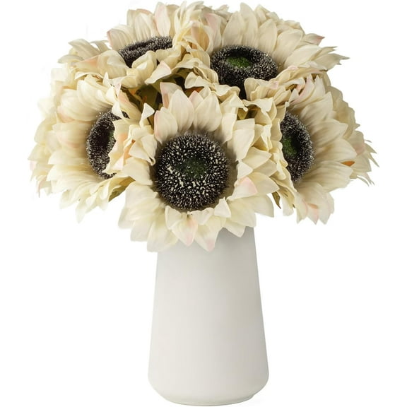 12pcs Artificial Sunflowers with Long Stems 5.5" Silk Sunflowers Bulk for Wedding Home Garden Outdoor Party Decoration(White)