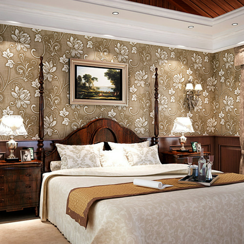 10M 3D Flower Pattern Wallpaper for Bedroom Living Room Decor Brown
