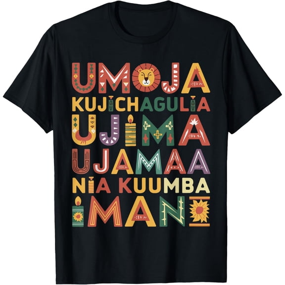 Kwanzaa Day Culture Kwanzaa Seven Principles Colorful T-ShirtMen and women, Black T-shirt, size: Extra large