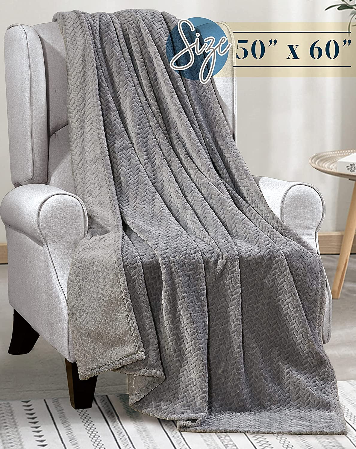 Elegant Comfort Breathable Fleece Throw Blanket, 50 x 60 inches, Perfect for Lounging and Home Decor, All Season Suitable, Chevron Throw, Gray