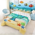thumbnail image 2 of Manfei Cartoon Initial P Beach Seashell Starfish Queen Comforter Set for Kids Boys and Girls, Nautical Alphabet Print Bedding Comforter Set, Stars Reversible 3-Piece, 1 Comforter and 2 Pillowcases, 2 of 6