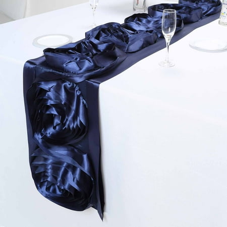 

Efavormart 13 x 104 Navy Blue Silk Large Rosette Satin Table Runner For Wedding Event Decoration