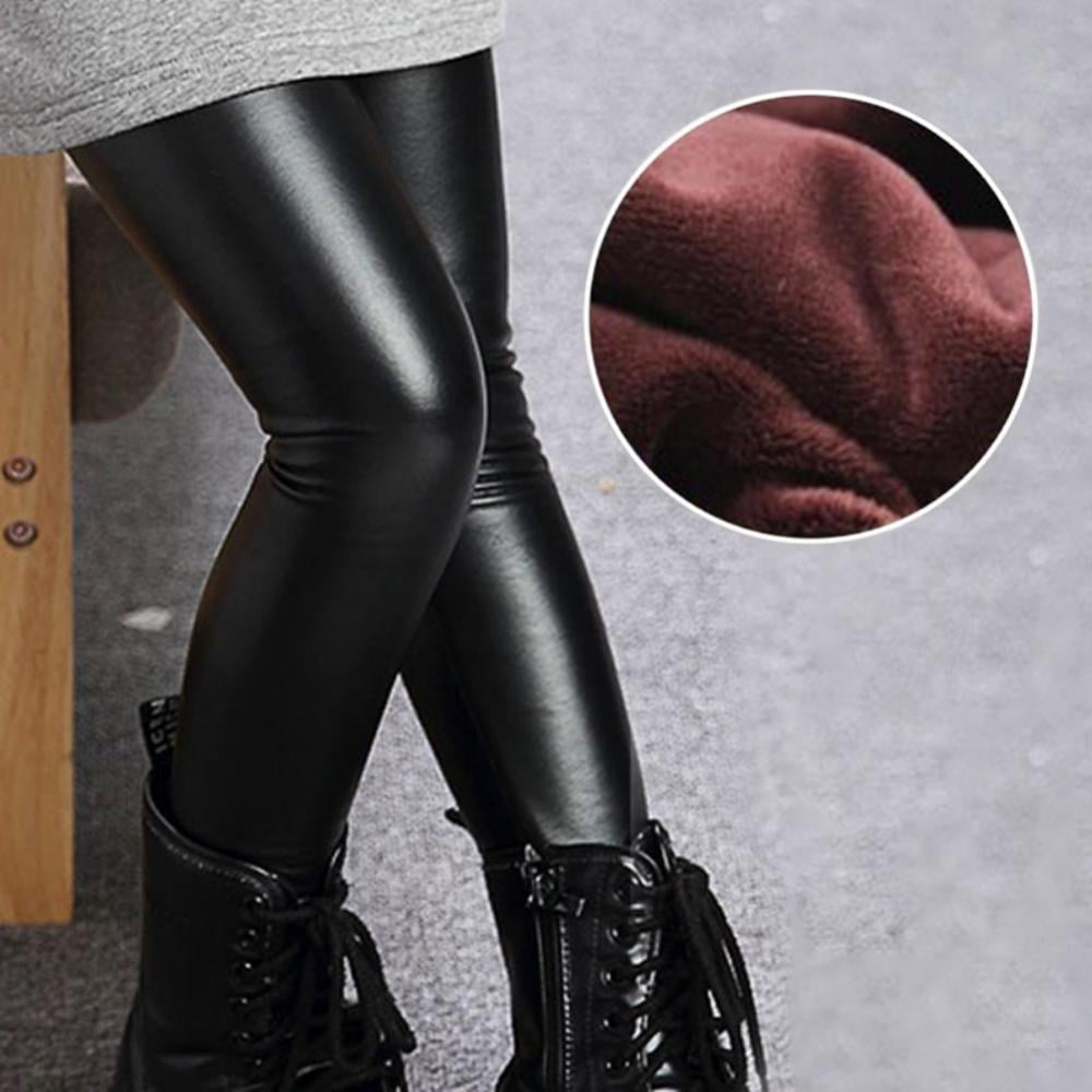 New Kids Girls Warm Leather Leggings Fleece Lined Pants Stretch Thermal  Trousers