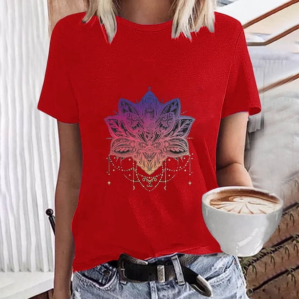 Fiudx Ofertas y Liquidaciones Blusa de Manga Corta con Estampado de Moda para Mujer, Divertida Camiseta con Cuello Redondo