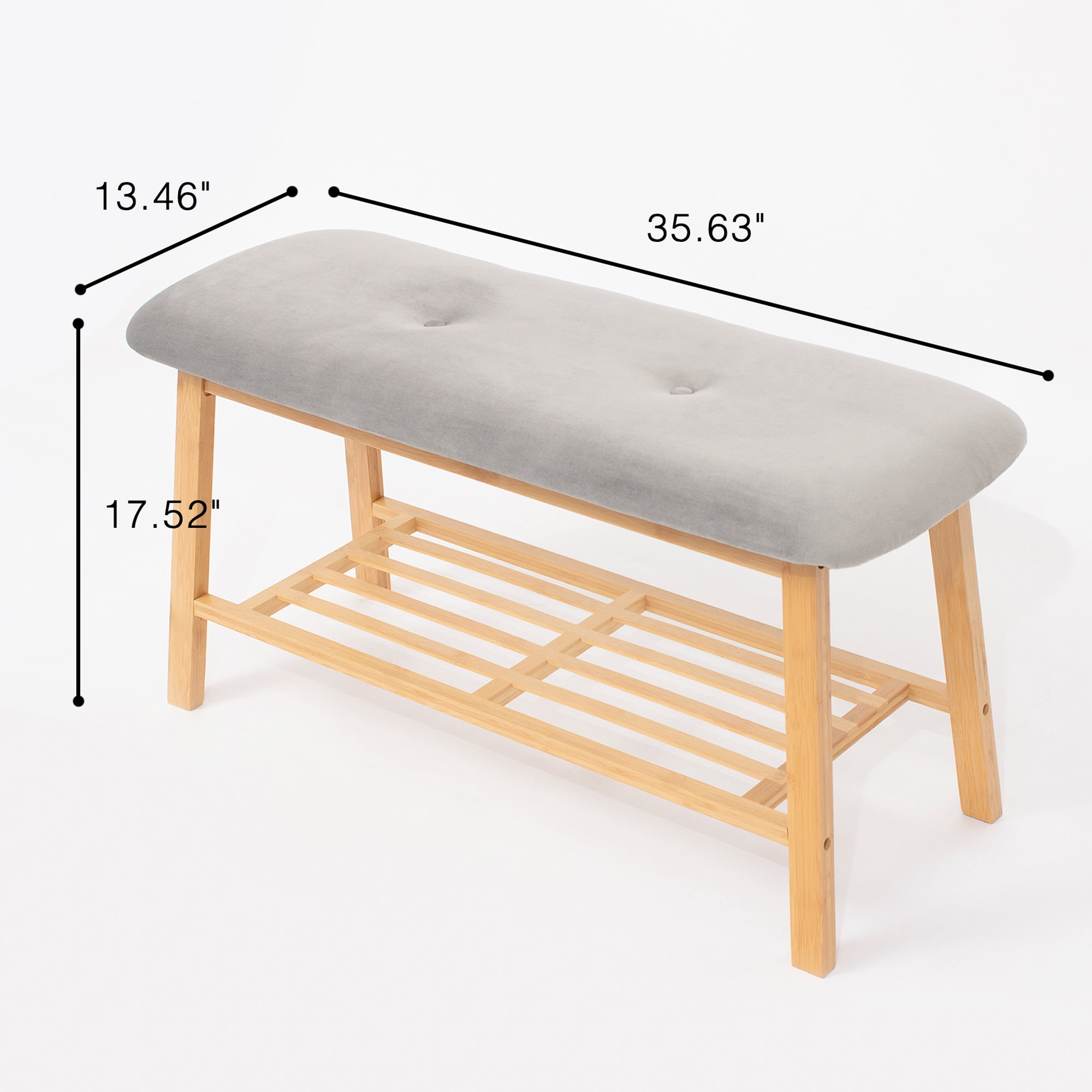 Tufted Fabric Bench Ottoman Bench, Gray