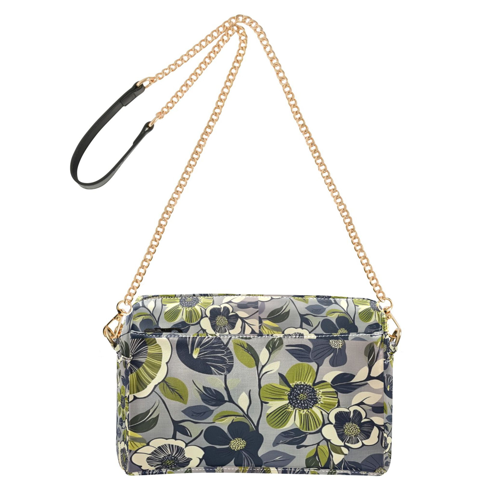 FORMRS Women Crossbody Purse with Chain Strap Vegan Leather Shoulder Handbag, Green Floral