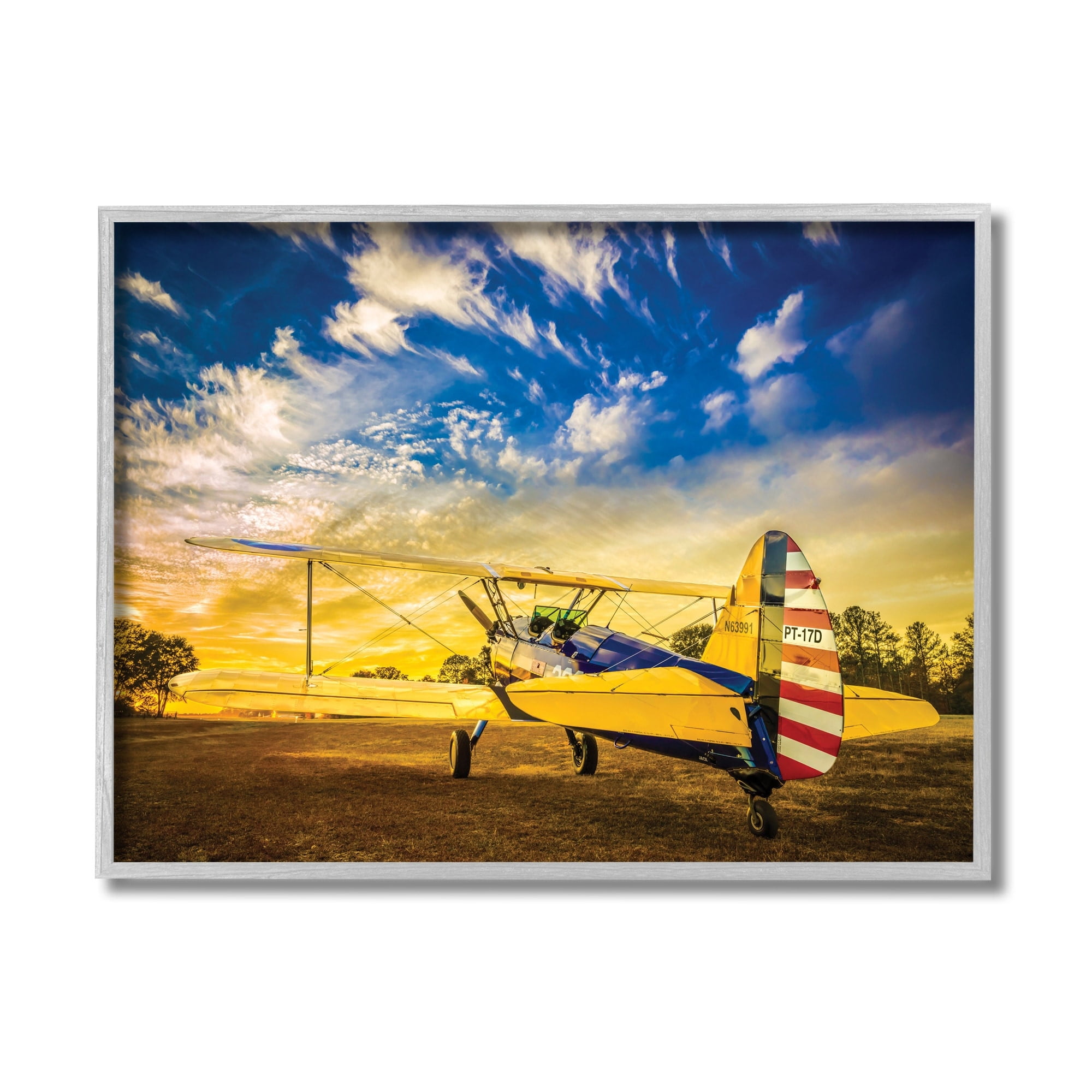 Industries Americana Plane Open Field Early Evening Sky 14 in x 11 in Framed Painting Art Print, by Stupell Home Décor