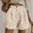 thumbnail image 5 of Besolor Women's Summer Shorts High Waisted Zipper Pleated Casual Rolled Hem Solid Color Wide Leg Shorts, 5 of 7