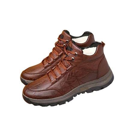

Ferndule Men Work Boots Waterproof Hiking Boot Plush Lined Ankle Booties Non-Slip Lace Up Winter Shoes Walking Safety Shoe Round Toe Casual Brown 9