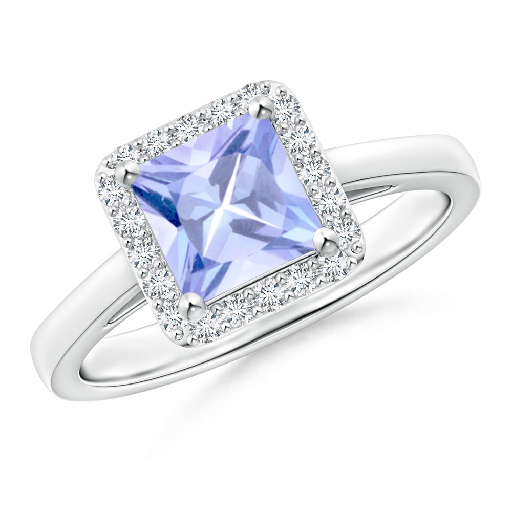Angara December Birthstone Ring Classic Square Tanzanite Halo Ring