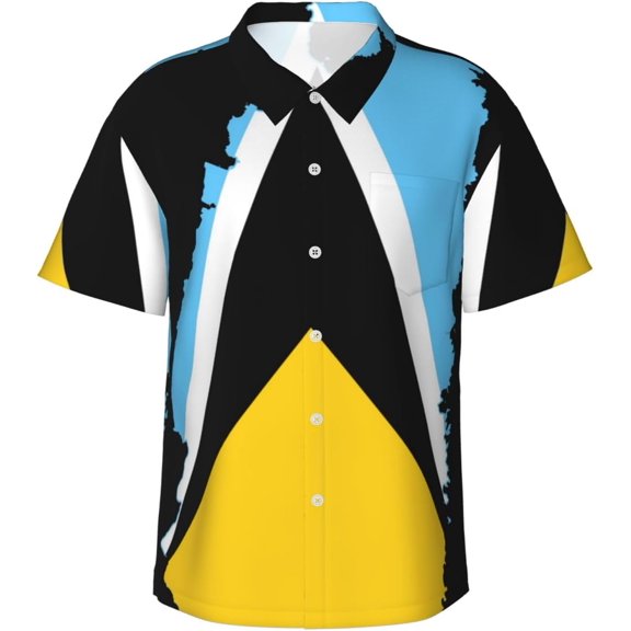 Dominican Republic Coat of Arms Mens Hawaiian Shirt Short Sleeve Casual Button Up Tropical Summer Beach Shirt