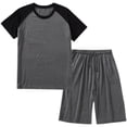 thumbnail image 2 of SWSMCLT Men's Short Sleeve Pajamas Summer 2 Piece Modal Thin Pajama Set Comfy Spring Spandex Fall Drawstring Dark Grey Large, 2 of 5