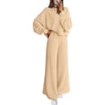 thumbnail image 2 of Women 2 Piece Outfits Fall Sweatsuits Crewneck Sweatshirt Wide Leg Sweatpants Lounge Sets Tracksuit, 2 of 7