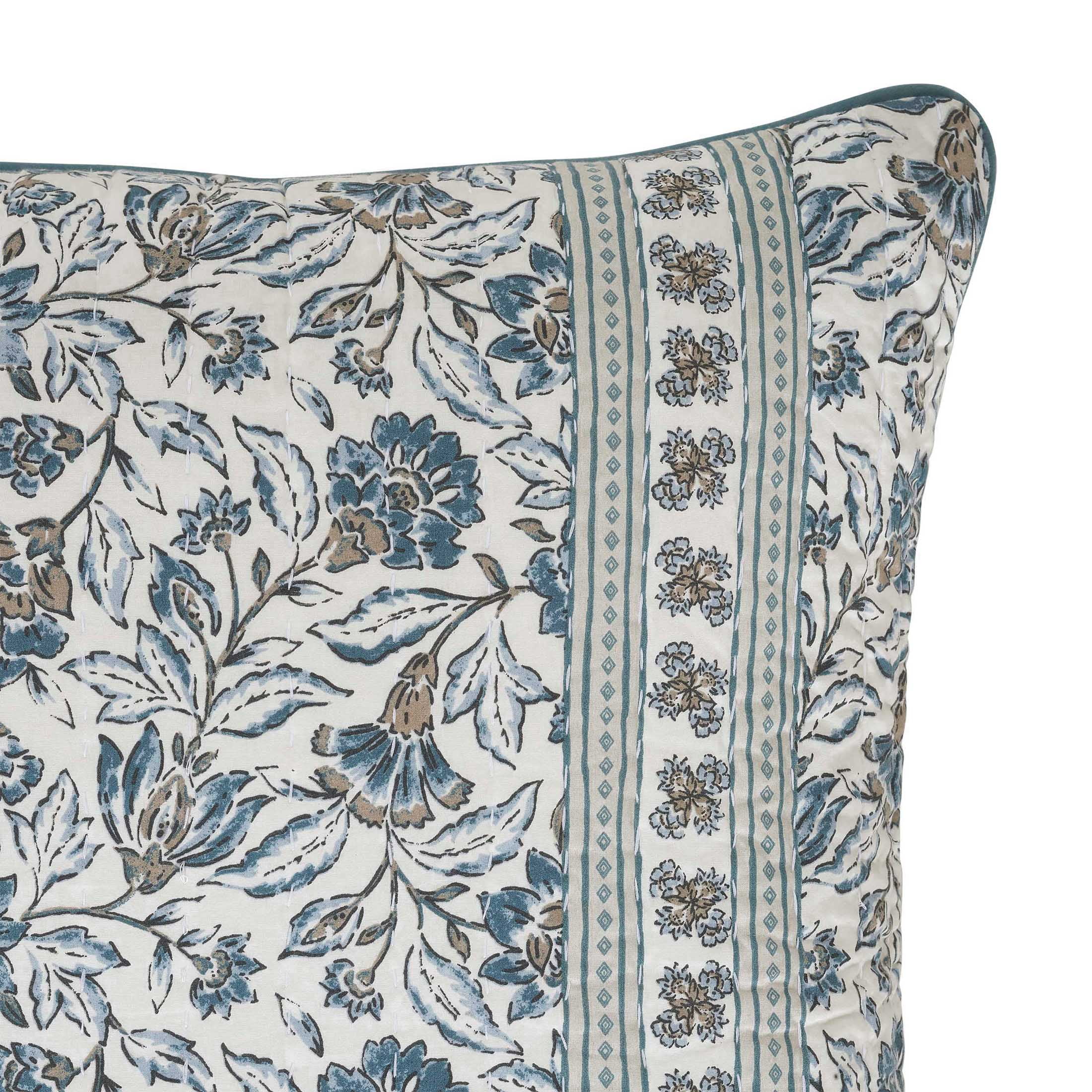(2 pack) Better Homes & Gardens 20" x 20" Blue Block Print Floral Reversible Cotton Decorative Pillow