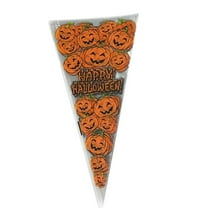 SUSHANG 100PC Halloween Cellophane Treat Bags,Halloween Plastic Clear Candy Bags for Snacks Cookies Packing