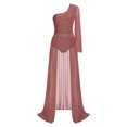 thumbnail image 3 of Lejafay Women Lyrical Dance Dress One Shoulder Flared Sleeve Flowy Split Dress Dusty Pink S, 3 of 7