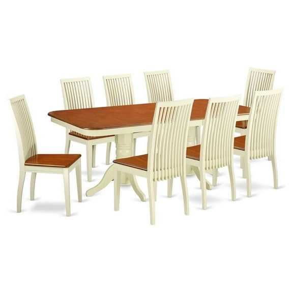 Pemberly Row 9-piece Wood Dinette Set in Buttermilk/Cherry