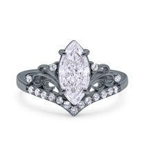 Black Tone, Simulated Cubic Zirconia Size-5 Marquise Art Deco Wedding Engagement Bridal Ring 925 Sterling Silver