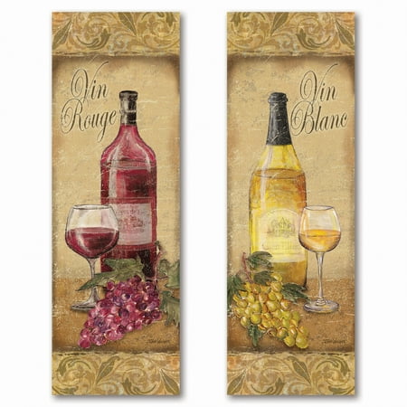 Wine Bottle Art Gango Home Decor Vintage Tuscan White and Red Wine Bottle and Grape Kitchen Wall Art by Todd Williams; Two Beige 6x18in Unframed Paper Prints (Paper Only, No Frame) ()