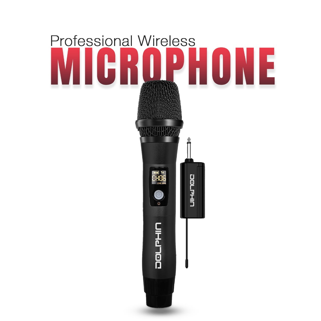 Dolphin MCX11 UHF Wireless Microphone - USB-C Rechargeable, 50 Channels, Anti-Interference Technology (Black)
