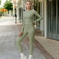 thumbnail image 4 of High-Waisted Ribbed Fitness Leggings - X Large, Green, 4 of 6