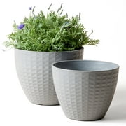 La Jolie Muse Flower Pots Outdoor Indoor, Garden Planters, Modern Chic Planters with Geometric Mosaic Texture Patterns, Set of 2, Gray Dawn (8.6 + 7.5 Inch)