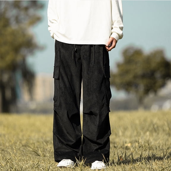 FDGIU Men's Hiking Athletic Pants Man Fashion Fallow Pockets Elastic Waist High Waist Straight-leg Workwear Pants Straight Leg Pants
