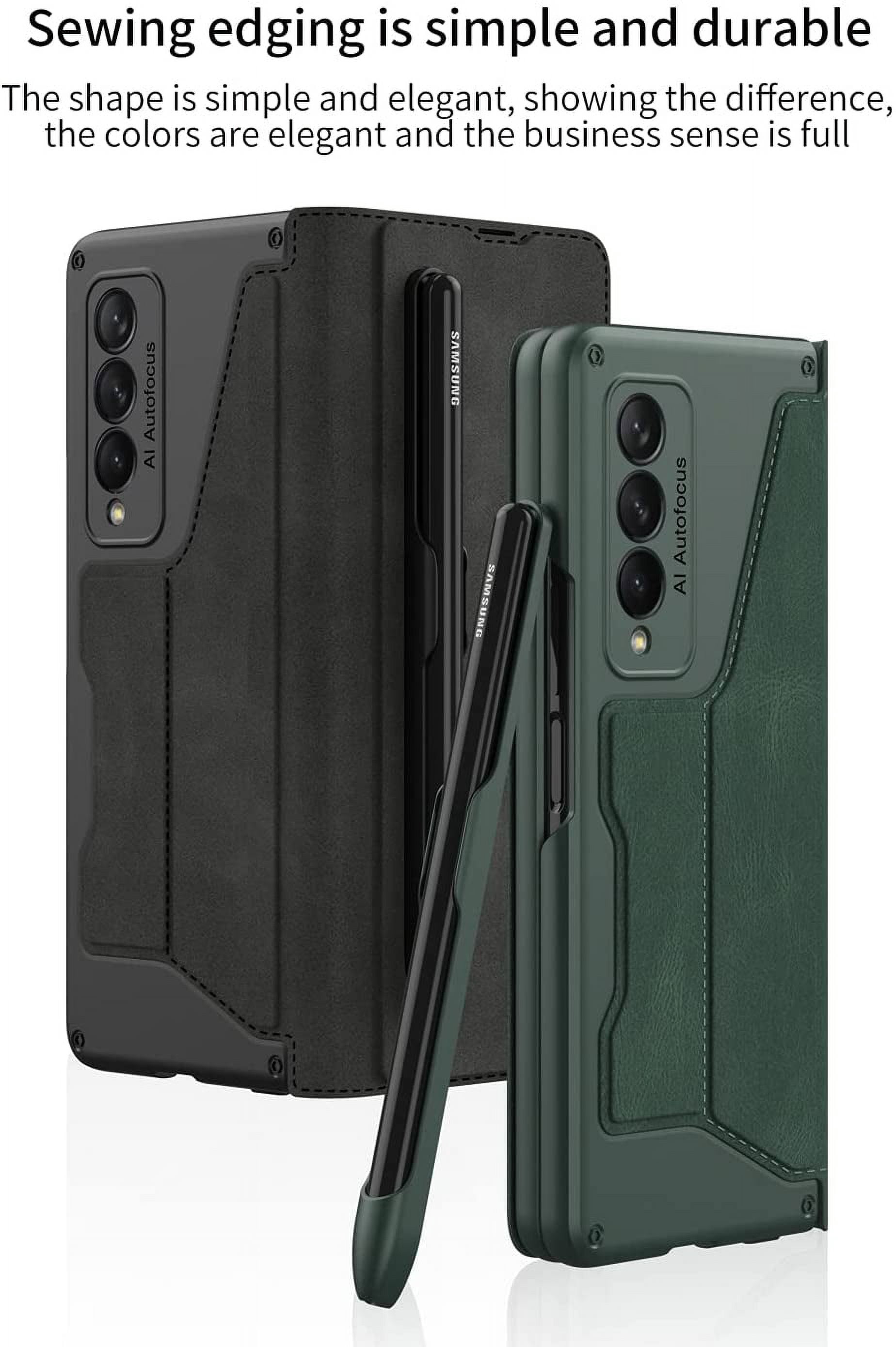 for Samsung Galaxy Z Fold 3 Case, Flip Wallet Card Slots, Removable S-Pen Holder Bracket Slot Stand Retro PU Leather Z Fold 3 Phone Case,Durable for Galaxy Z Fold 3 5G Case (Green, Samsung Z Fold3)