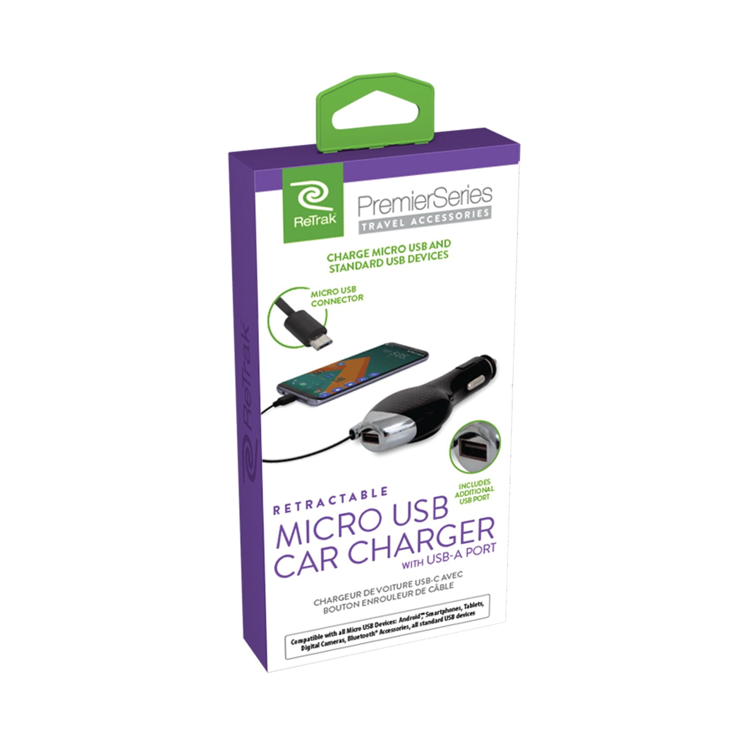 ReTrak ETPRM5CAR Retractable 10-foot Micro USB Car Charger