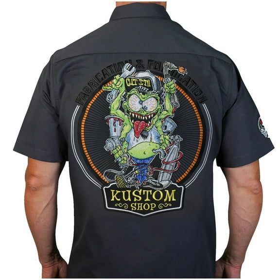 Lethal Threat Fabrication Monster Shop Button Up Short Sleeve Shirt Gray 4XL