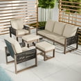thumbnail image 2 of EAGLE PEAK 5 Pieces Natural Real Wood Cedar Outdoor Patio Conversation Set Spacious Seat Dining Chair & Sofa Set with Beige Cushions, Ottomans, 2 of 8