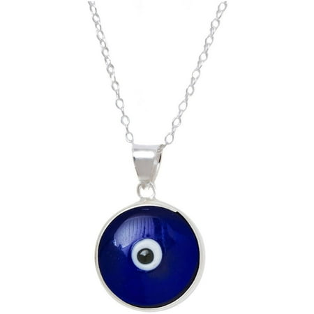 Pori Jewelers Sterling Silver Dark Blue Evil Eye Glass, 5mm, Pendant Necklace, 18"