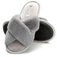 thumbnail image 4 of DANNTO Women's Slippers Cross Band Soft Plush Furry Open Toe House Shoes Indoor Warm Comfy Cozy Bedroom Flats Slide, 4 of 8