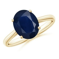 ANGARA Natural Oval Solitaire 3.3 ct Blue Sapphire Engagement Ring in 14K Yellow Gold for Women (Size-10x8mm) | September Birthstone, Anniversary, Jewelry Gift for Women | Natural Blue Sapphire Ring