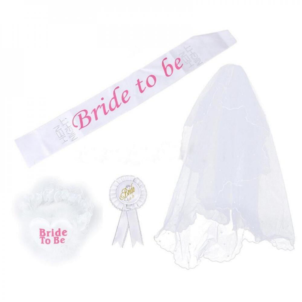4Pcs Bride to Be White Garter Sash  Badge Rosette Bachelorette Party Set Z Hb
