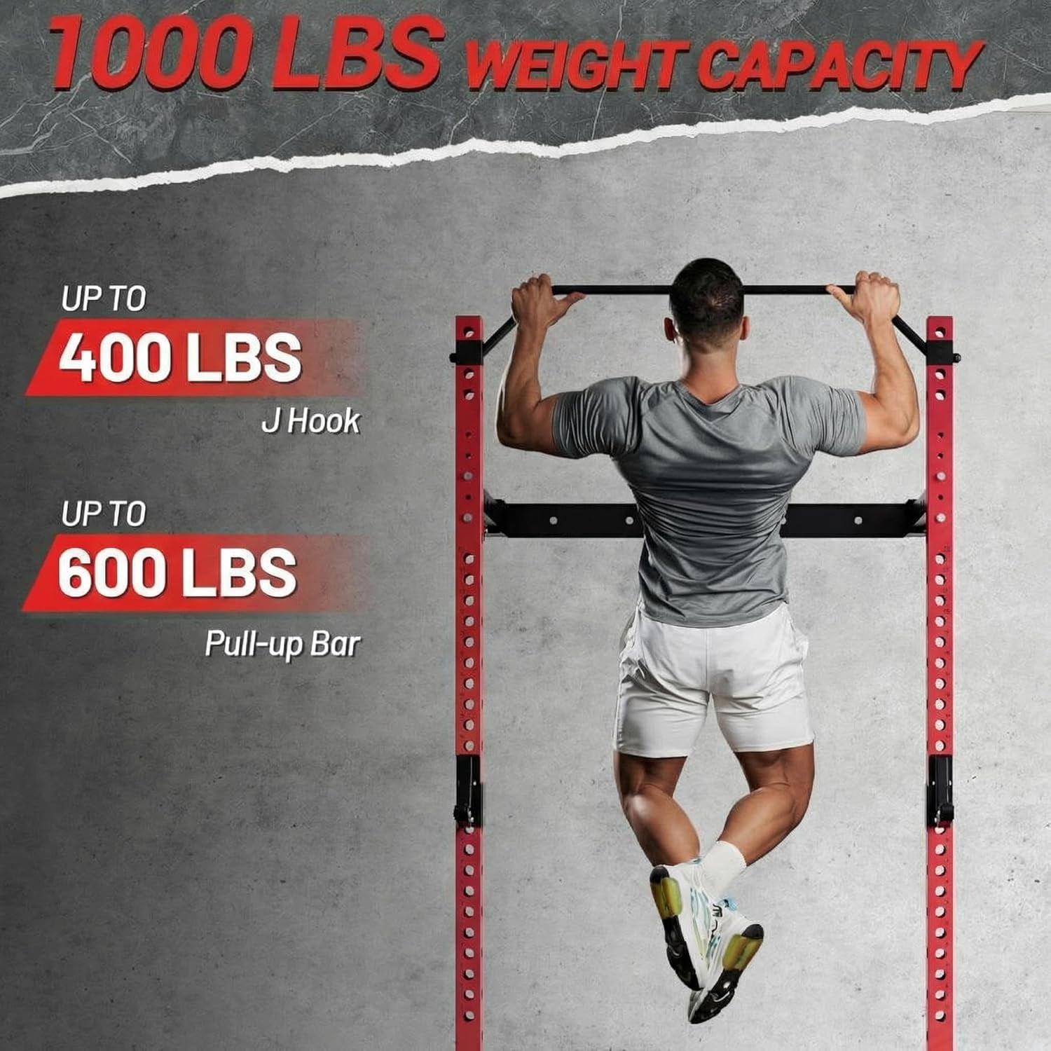 Folding Squat Rack for Home Gym, 1000 LBS Capacity Wall Mounted Squat Rack with Pull Up Bar, j Hooks, and 360° Landmine, 2.36" x 2.36" Foldable Squat Rack, Space-Saving Home Gym