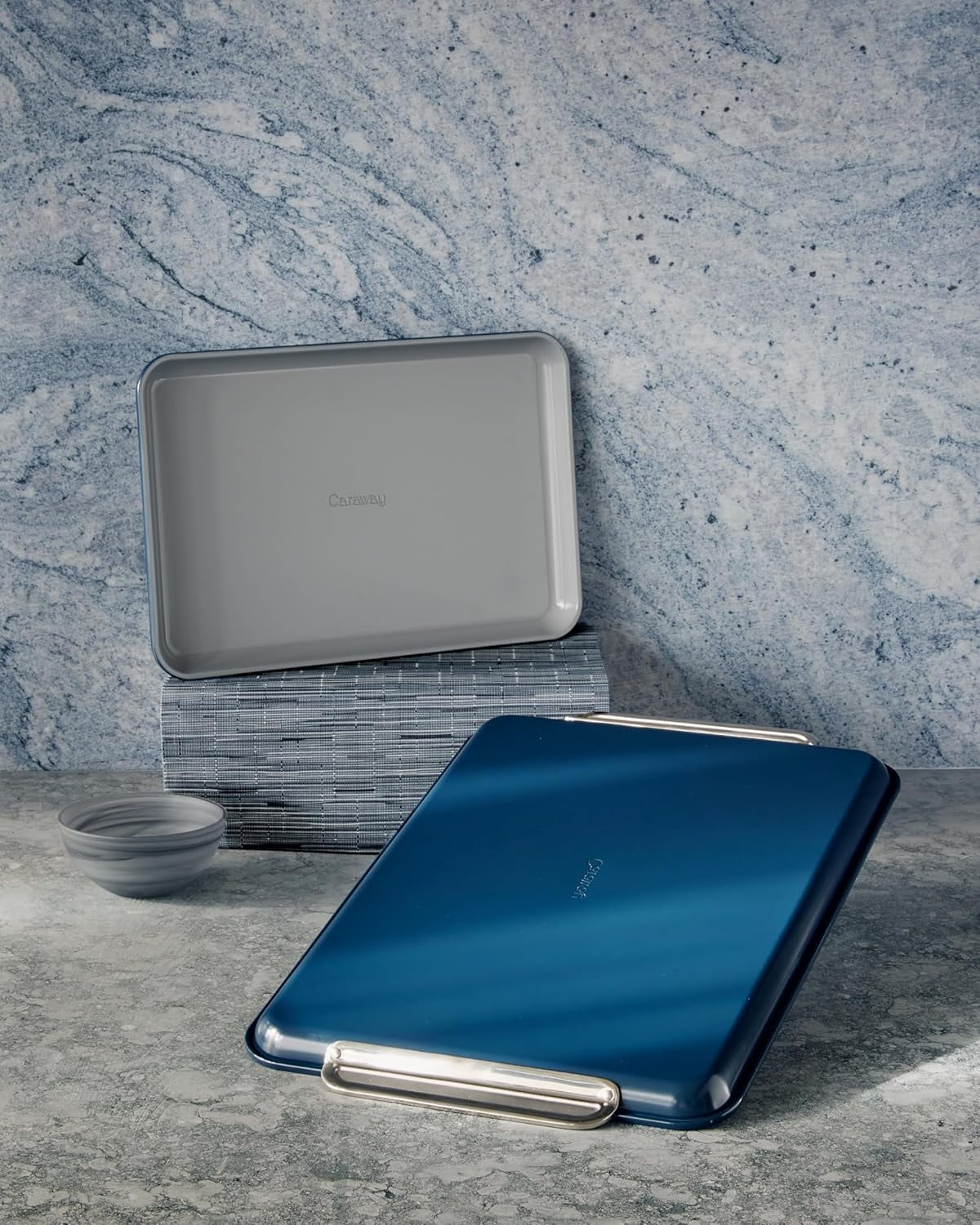 Caraway Non-Stick Ceramic Baking Sheet Duo - Naturally Slick Ceramic Coating - 18 x 13" Large & 15 x 10" Medium - Navy