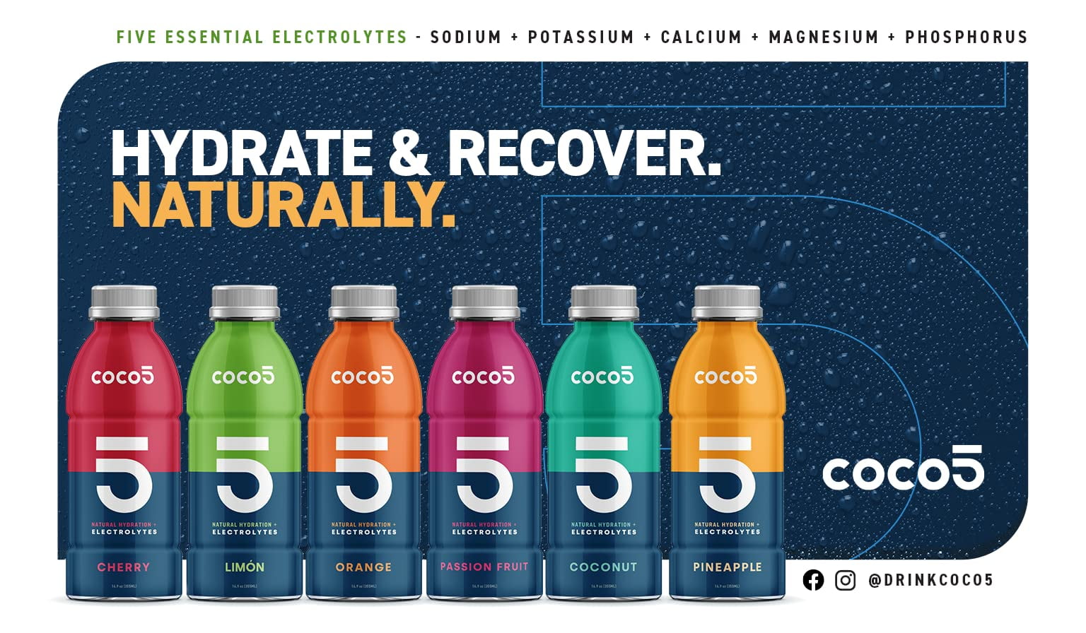 COCO5 Clean Sports Hydration, Orange Flavor, Less Sugar, Coconut