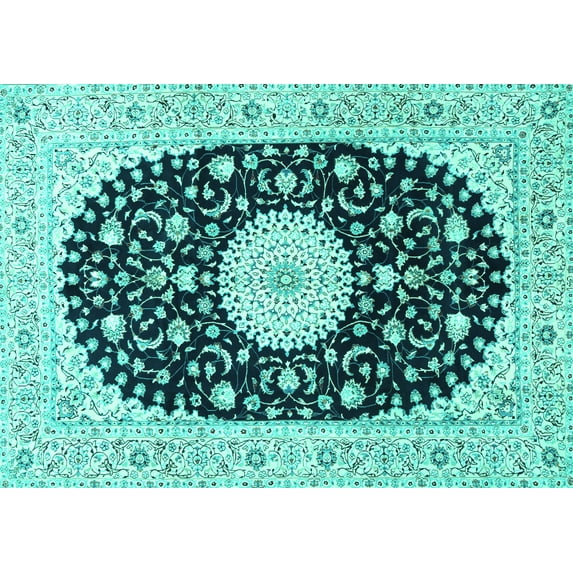 Ahgly Company Machine Washable Indoor Rectangle Medallion Turquoise Blue Traditional Area Rugs, 4' x 6'