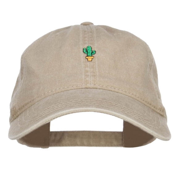 Mini Cactus Embroidered Washed Cap - Khaki OSFM