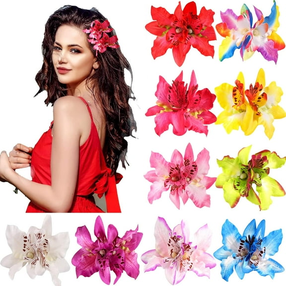 10PCS Women Flower Hair Clips,Chiffon Flowers Hair Clips Butterfly Orchid Alligator Clips for Bridal Wedding Accessory Beach Party Wedding Event Decor