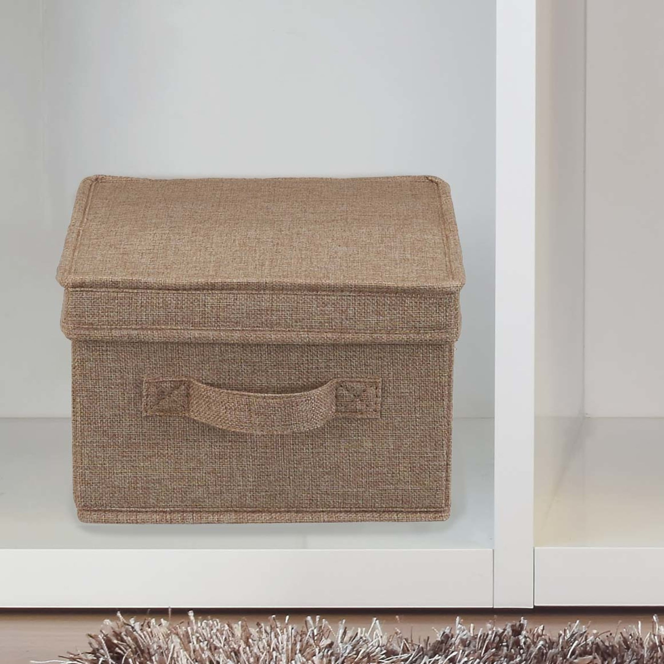 Household Essentials Medium Fabric Storage Bins, Set of 2, Storage Box with Fully Removable Lid, Luxe Latte Fabric