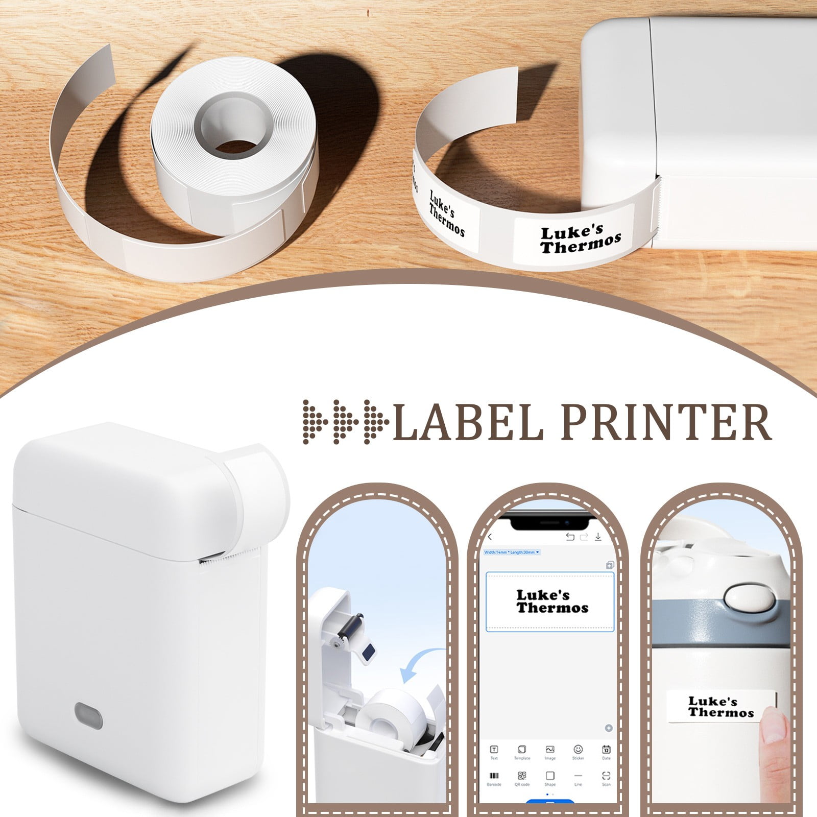 Bluetooth Thermal Sticker Maker, Portable Label Printer for Kitchen and School Organization, Wireless Labeling Machine with Intelligent Auto-Rewind